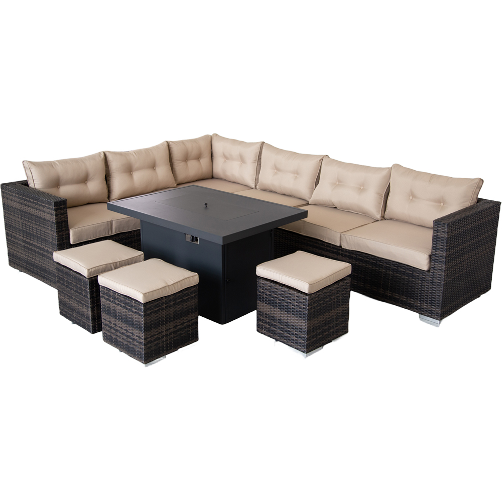 Furniture One 9 Seater Brown Corner Sofa Set with Fire Pit Table Image 2