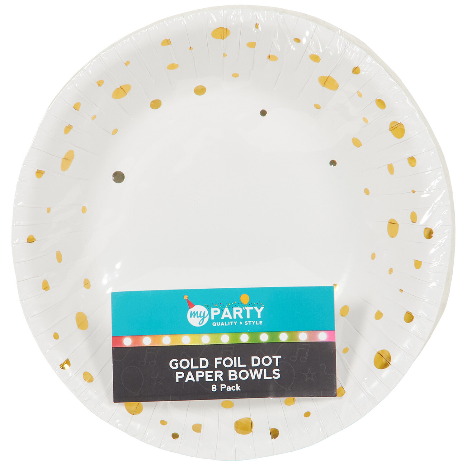 Pack of 8 Gold Foil Dot Paper Bowls - White Image 1