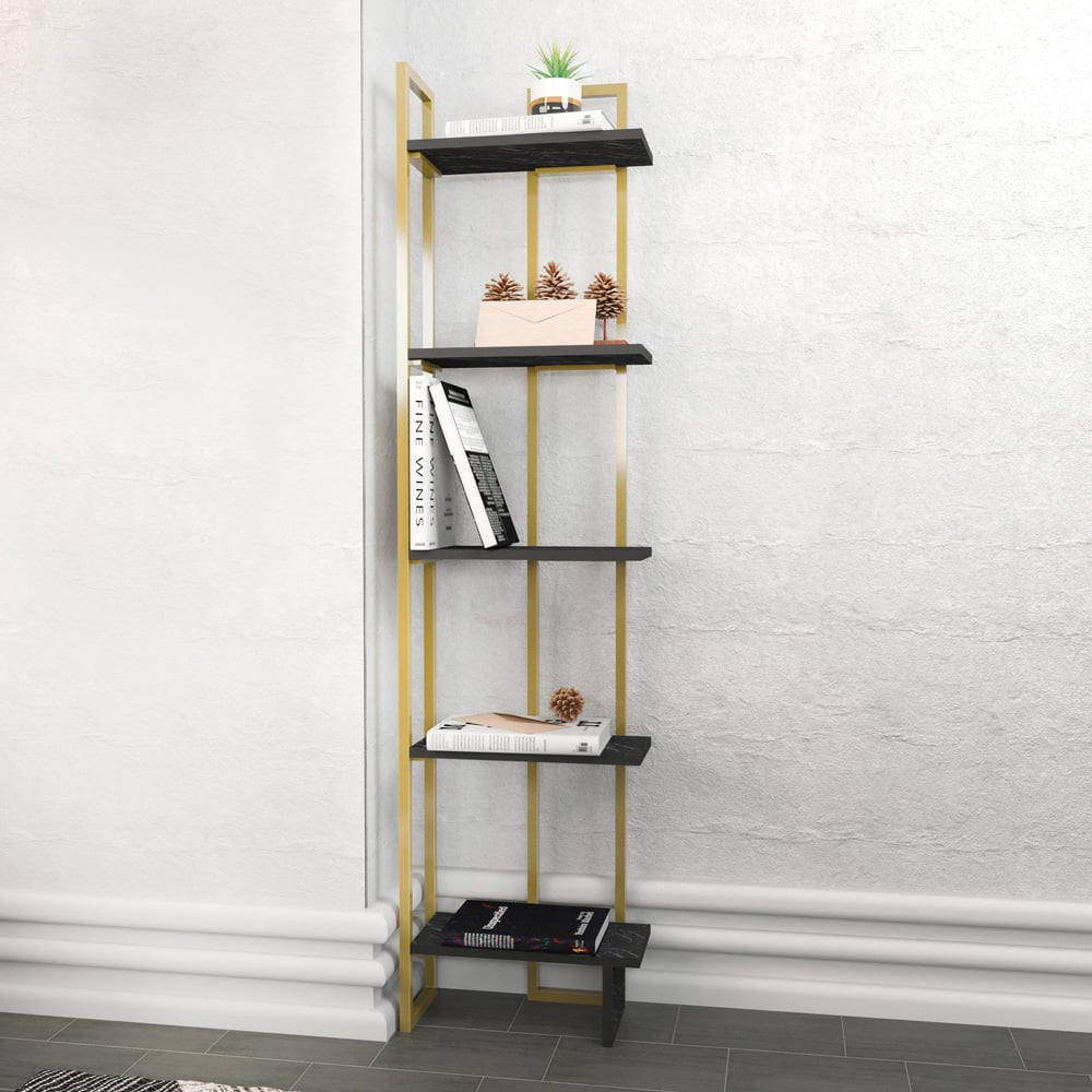 Decorotika Alice 5 Shelf Gold and Black Marble Effect Corner Bookshelf Image 5