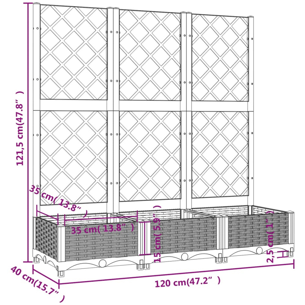vidaXL White Polypropylene Garden Planter with Trellis 121.5 x 40 x 120cm Image 7
