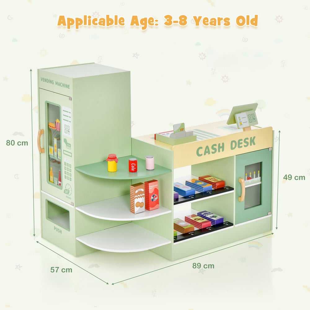Costway Green Kids Wooden Grocery Store Supermarket Toy Set Image 9