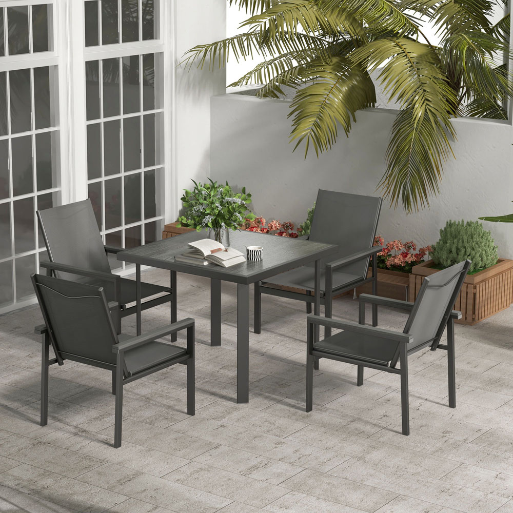Outsunny 4 Seater Steel Sqaure Garden Dining Set Grey Image 1