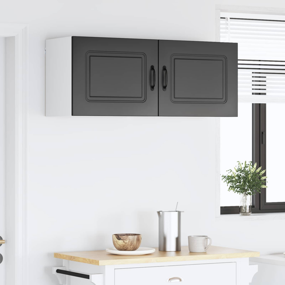 vidaXL Kalmar Single Door Black Wall Mounted Wide Kitchen Cabinet Set of 2 Image 9