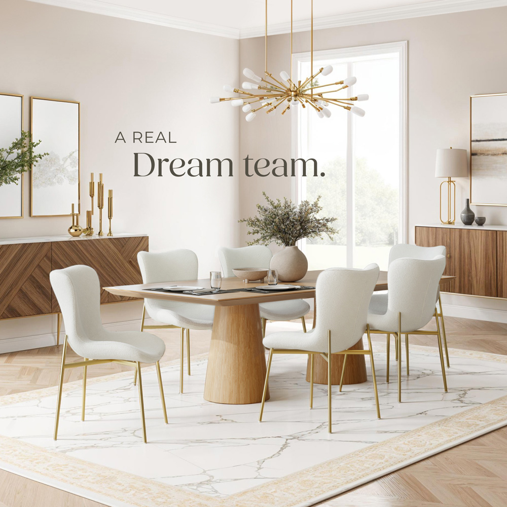 tectake Tessa Set of 2 White and Gold Boucle Padded Dining Chair Image 3