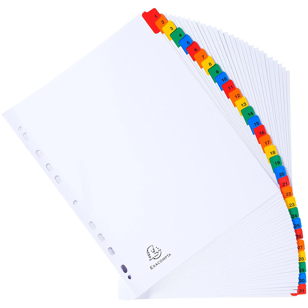 Exacompta A4 Maxi White Polypropylene 1-31 Divider with Multicolour Tabs 10 Pack Image 3