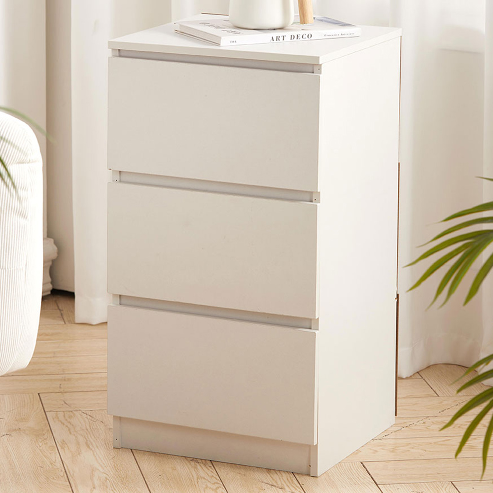 Living and Home 3 Drawer Warm White Bedside Table Image 1