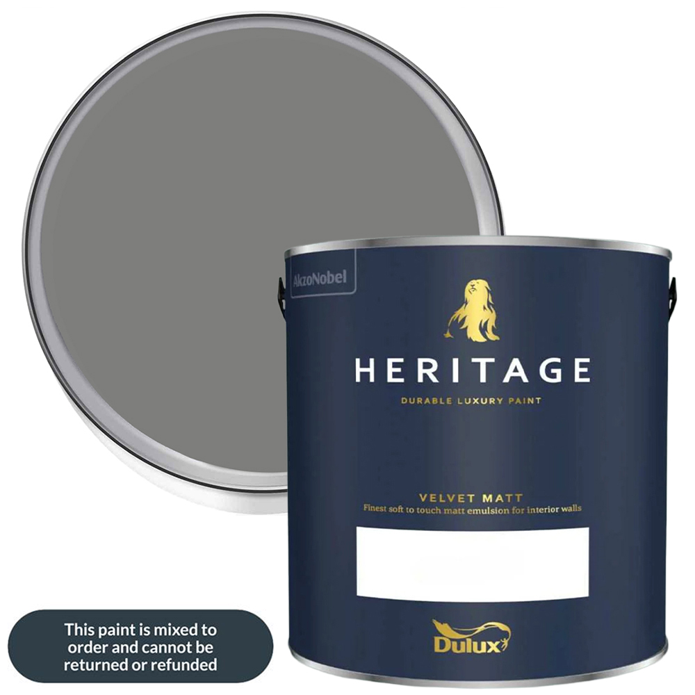 Dulux Heritage Walls and Ceilings Lead Grey Velvet Matt Emulsion Paint 1L Image 1