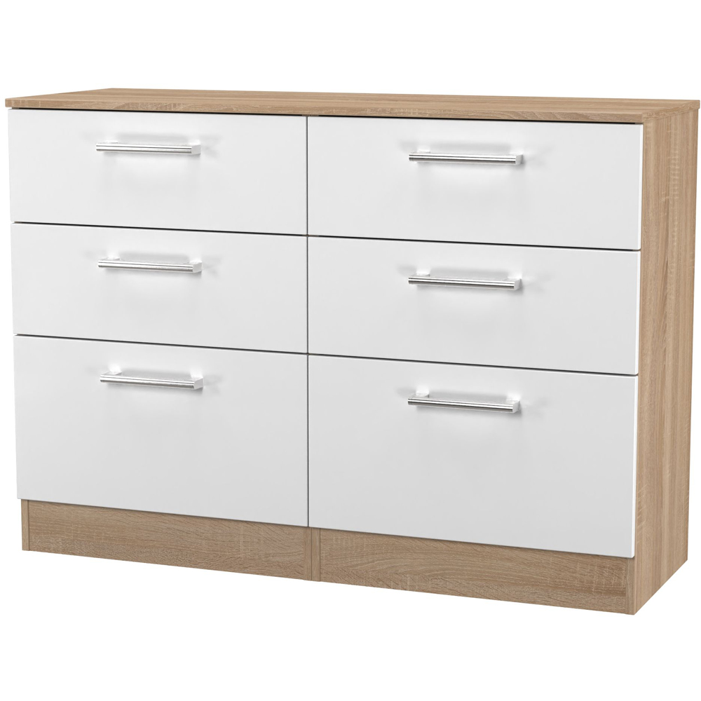 Crowndale Devon 6 Drawer Matt White and Bardolino Oak Wide Chest of Drawers Ready Assembled Image 4