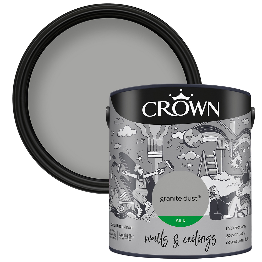 Crown Breatheasy Walls & Ceilings Granite Dust Silk Emulsion Paint 2.5L Image 1