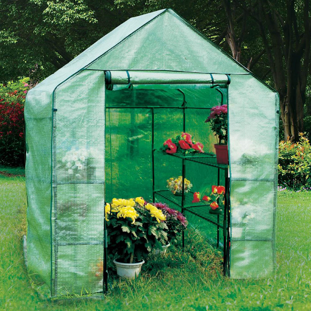 AMOS 3 Tier Green Plastic 4.7 x 4.7ft Portable Walk In Greenhouse Image 5