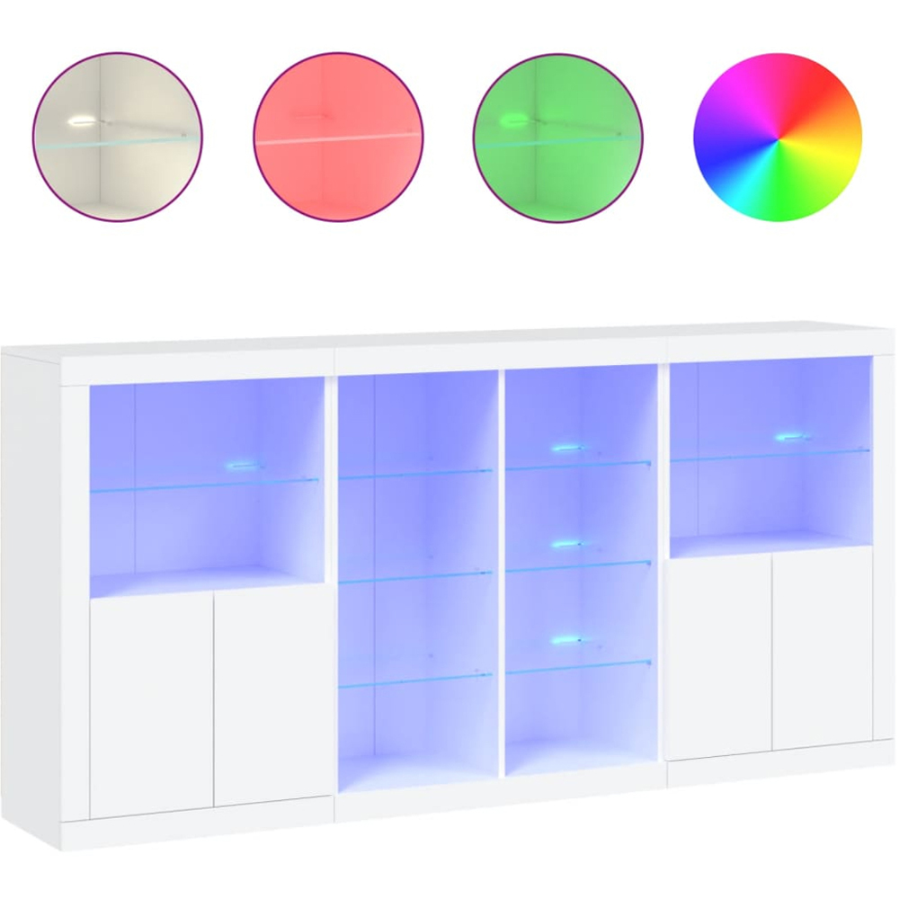 vidaXL 4 Door 8 Shelf White Sideboard with LED Lights Image 2