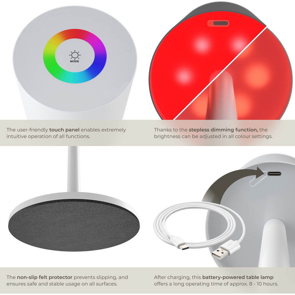tectake Corly White Rechargeable Dimmable Table Lamp Image 4