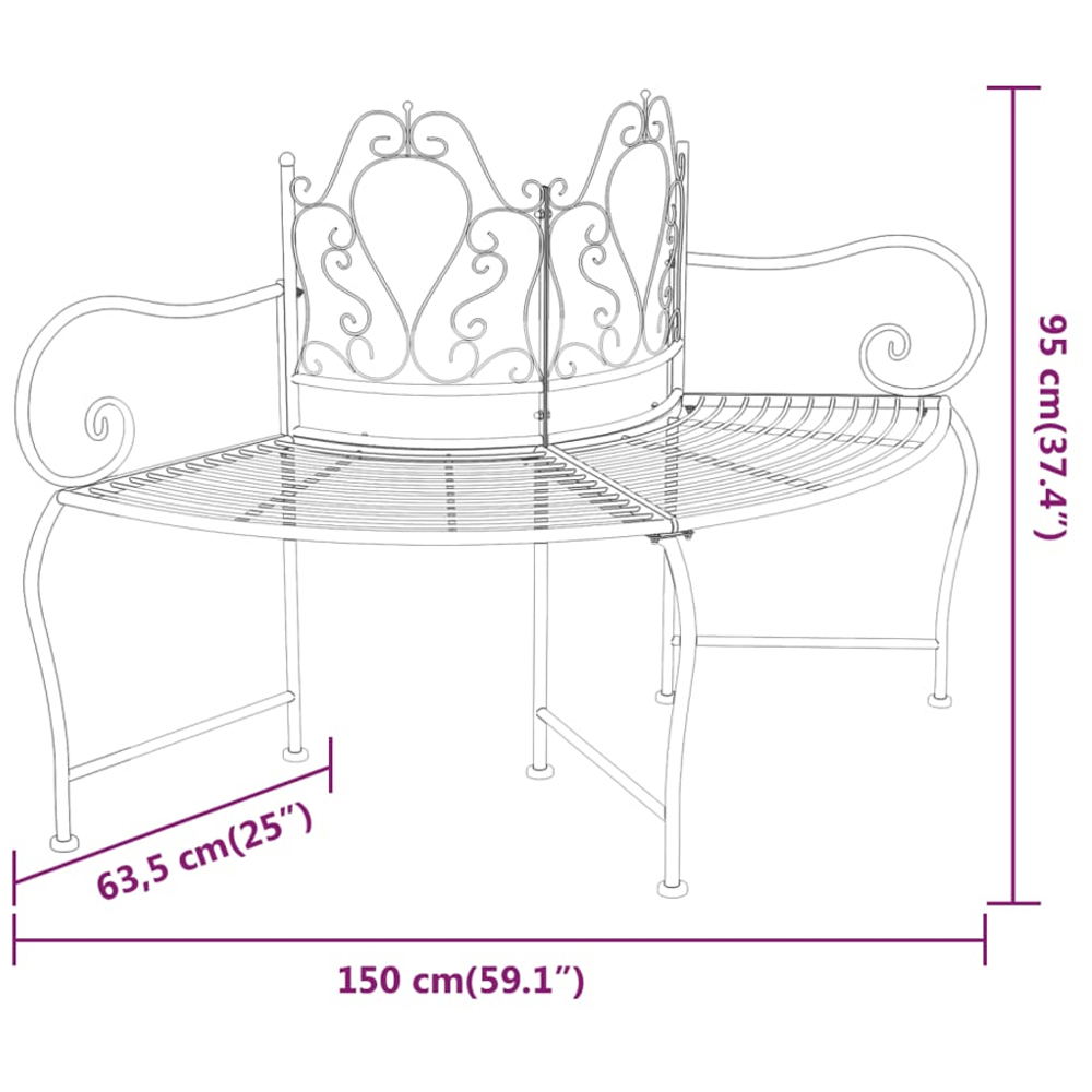 vidaXL Black Steel Semi Circular Tree Bench Image 6