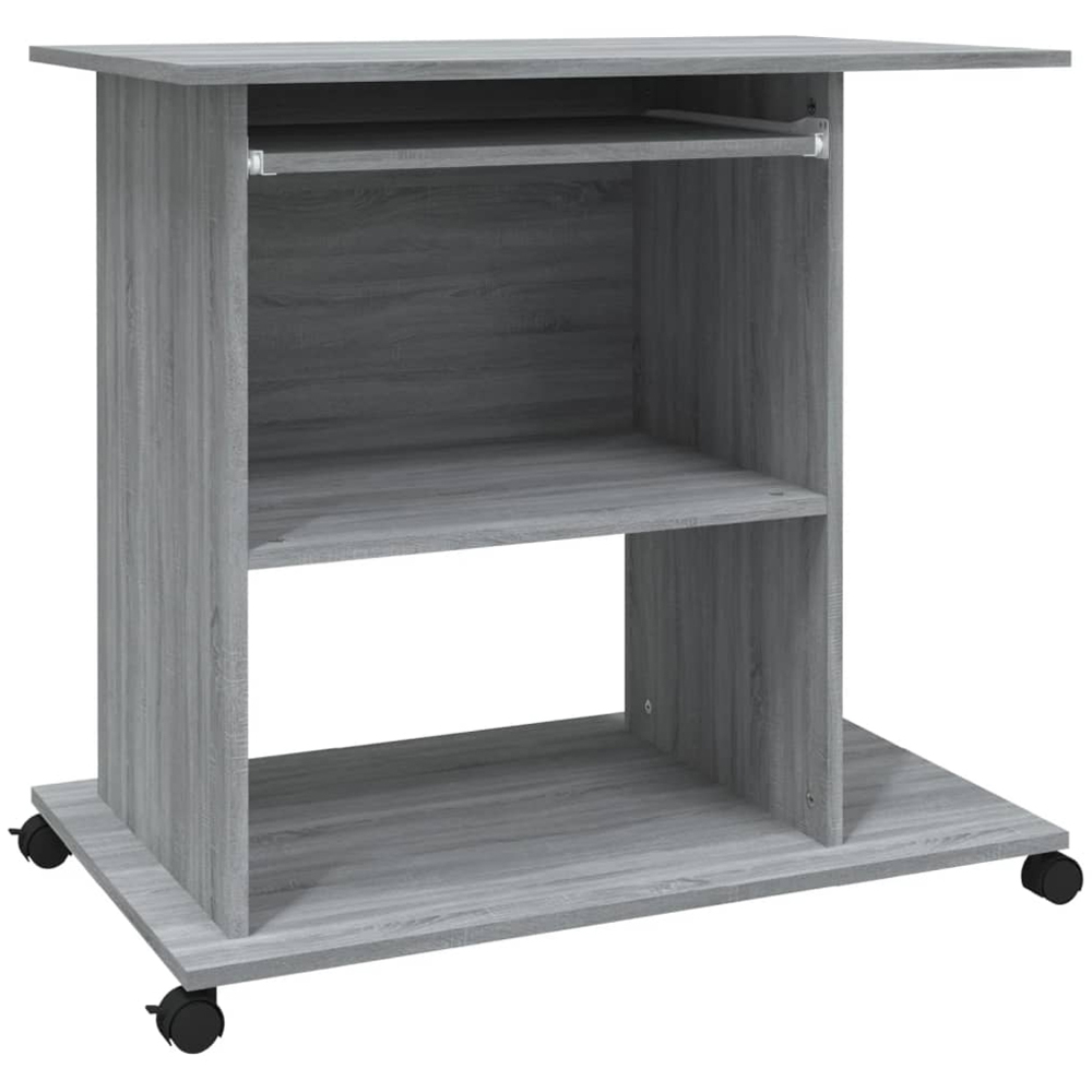 vidaXL 3 Shelf Movable Computer Desk with Keyboard Tray Grey Sonoma Image 2