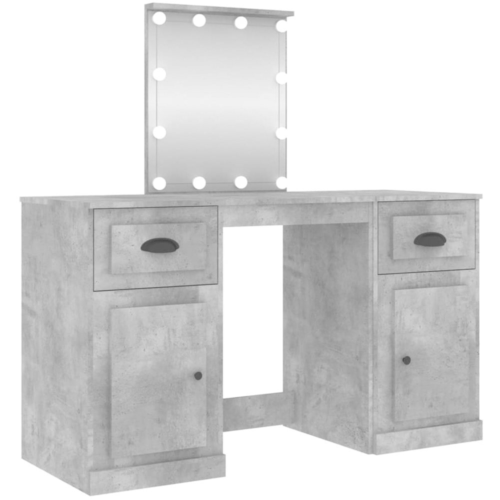 vidaXL 2 Door 2 Drawer Concrete Grey Dressing Table with LED Mirror Image 2