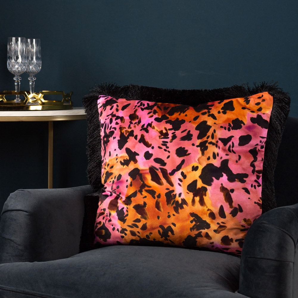 Paoletti Colette Multicolour Satin Fringed Cushion Image 2