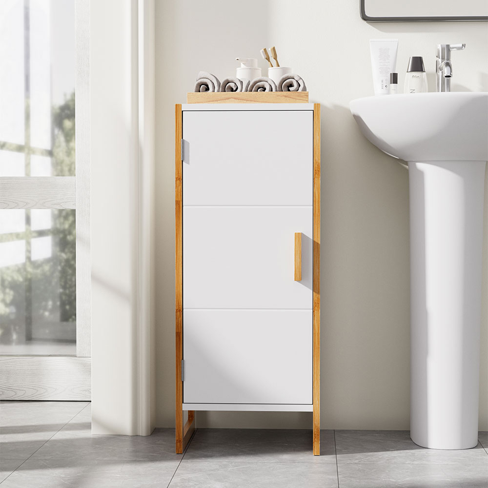 H&O Direct Single Door Modern Freestanding Bamboo Bathroom Cabinet Image 5