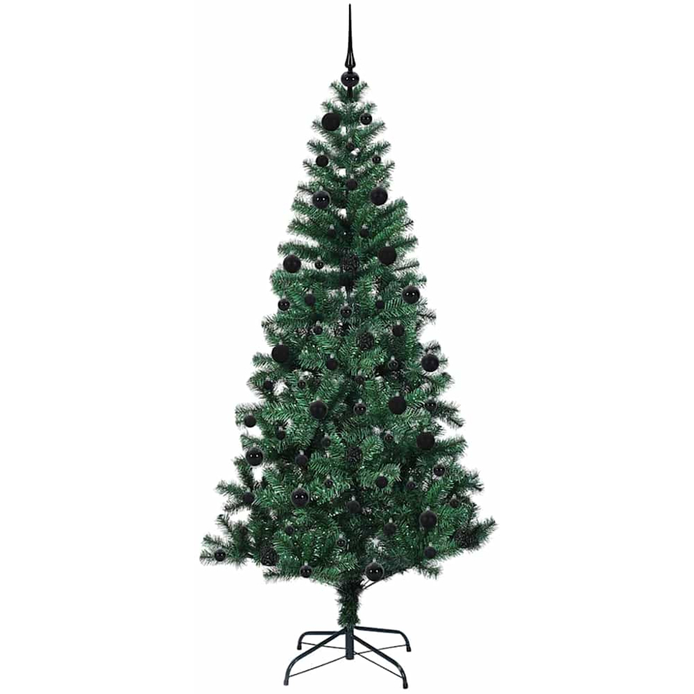 vidaXL Pre-Lit Black Baubles Green Artificial Christmas Tree 7ft Image 4