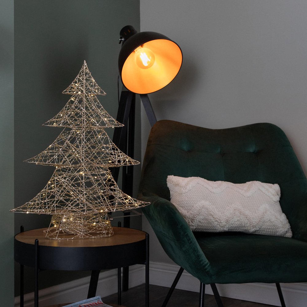 Samuel Alexander 30 Warm White LED Battery Operated Light-Up Gold Weave Christmas Tree 60cm Image 2