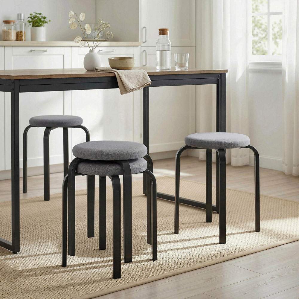 HOMCOM Dark Grey Stackable Cushioned Stool Set of 4 Image 3