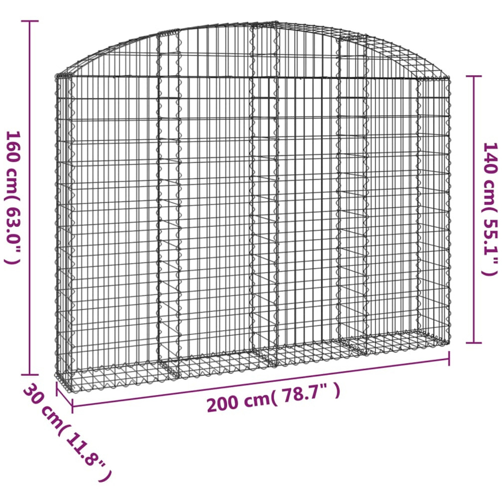 vidaXL Silver Galvanised Iron Gabion Basket 200 x 30 x 140/160cm Image 4