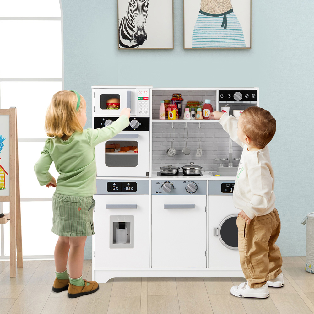 Costway Kids White Kitchen Play Set with Water Dispenser and Sink Image 3
