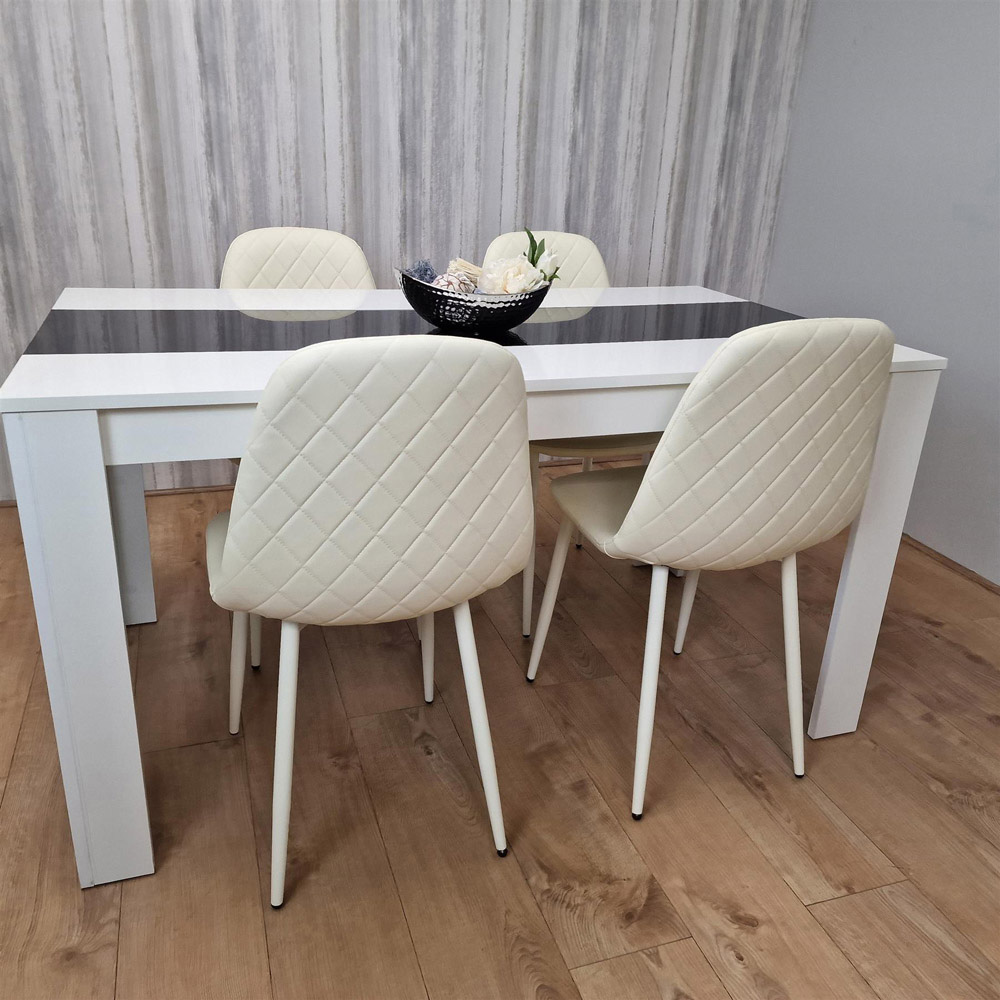 Portland Leather and Wood 4 Seater Dining Set White and Cream Image 2
