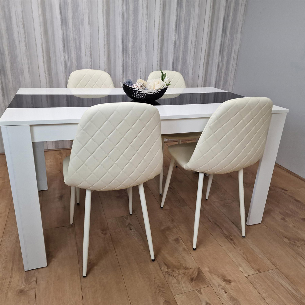 Kosy Koala 4 Seater Faux Leather Gem Pattern Dining Set White Black and Cream Image 2