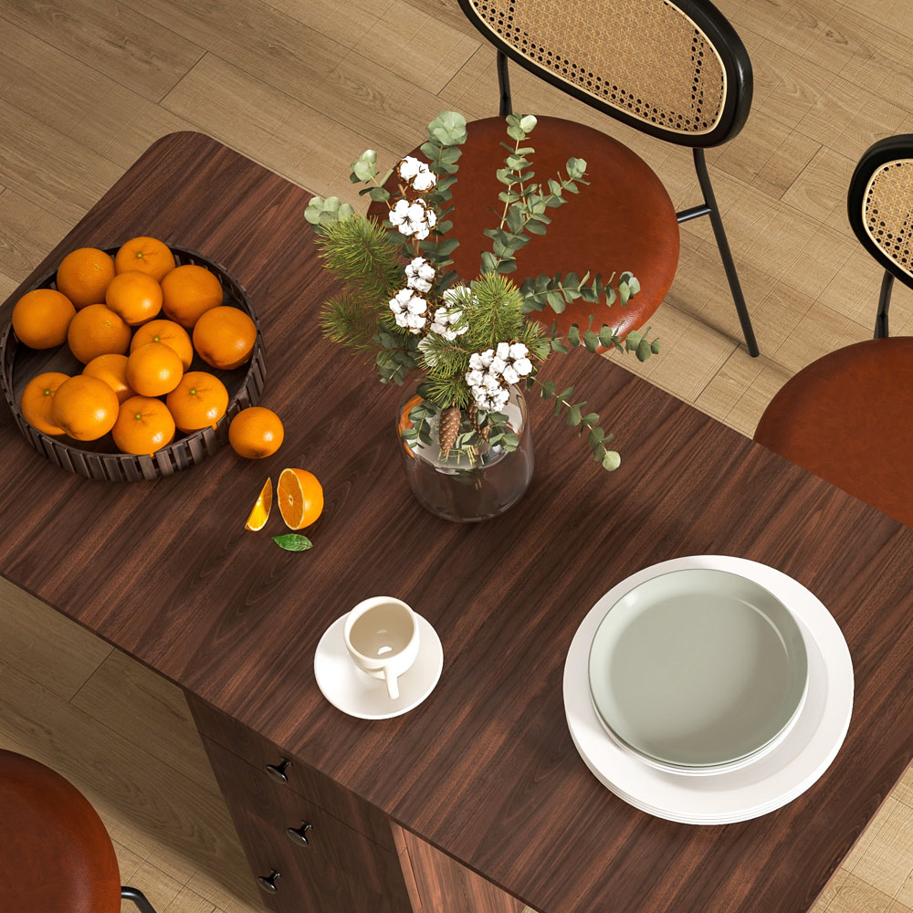 HOMCOM 6 Seater Distressed Brown Drop Leaf Dining Table Image 3