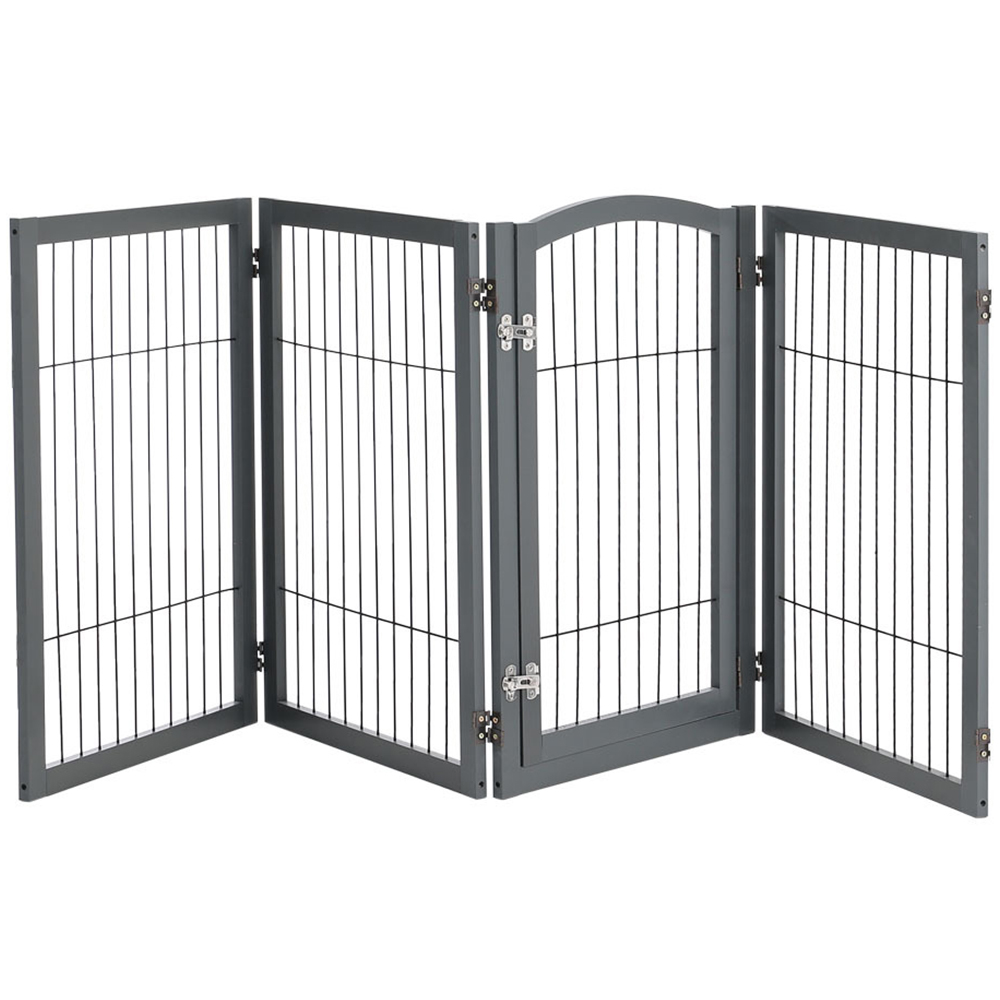 H&O Direct 4 Panel Grey Freestanding Wooden Foldable Pet Playpen Image 1