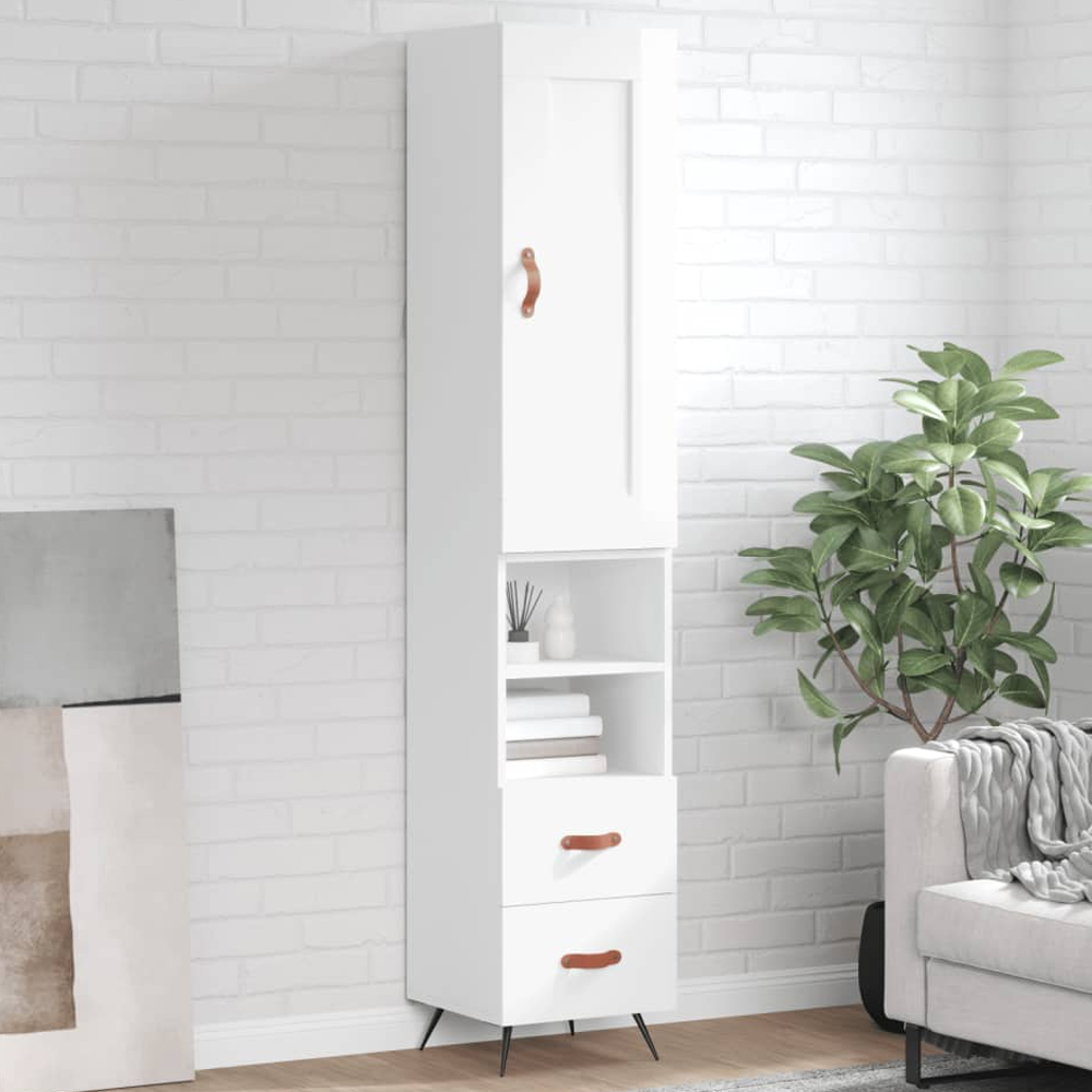 vidaXL Single Door 2 Drawer 2 Open Shelf White Highboard Image 1