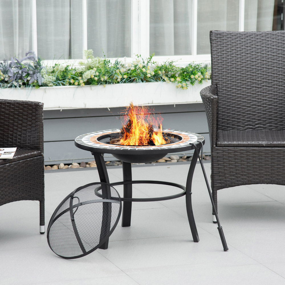 Outsunny Metal Round Fire Pit Table 60cm with Mosaic Outer Image 2