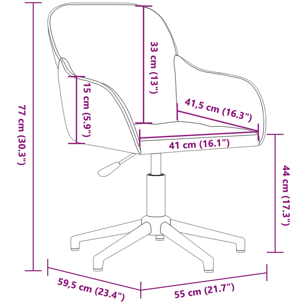 vidaXL Set of 2 Dark Grey Velvet Height-Adjustable Swivel Dining Chair Image 9