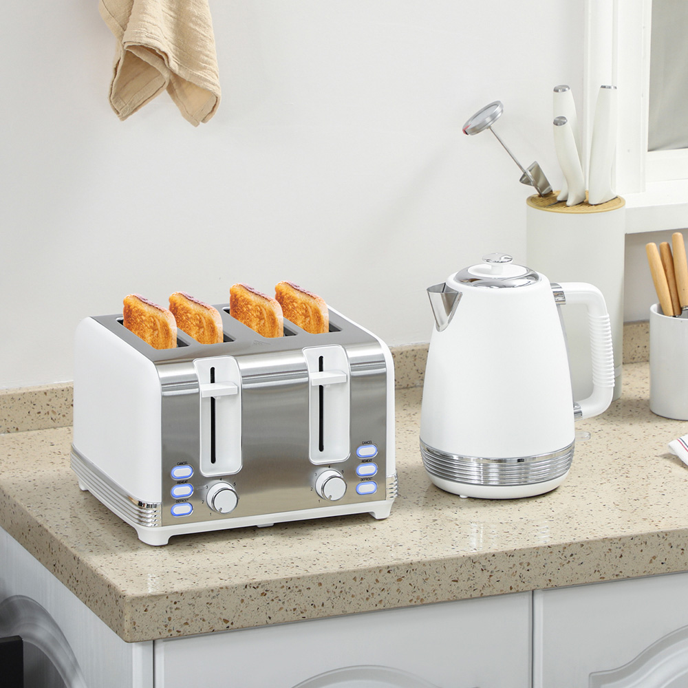 HOMCOM 800-267V70BK White 1.7L Quick Boil Kettle 3000W and 4 Slice Toaster Set Image 2