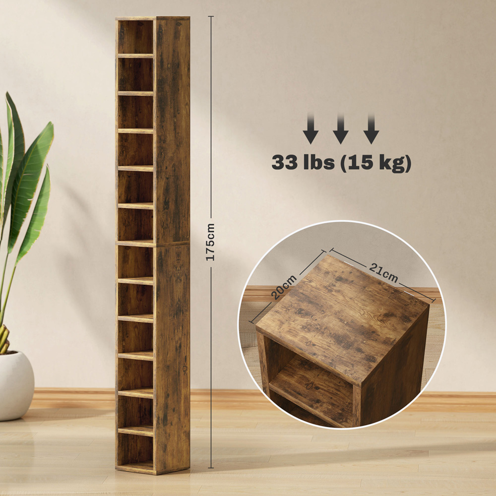 HOMCOM 204 CD Rustic Brown Tall Bookshelf with Cubes Image 9