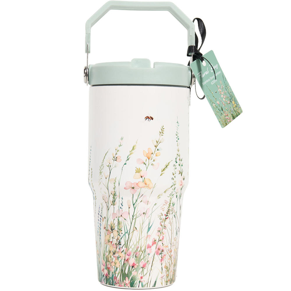 Floral Bees Vacuum Tumbler Ivory Image 4