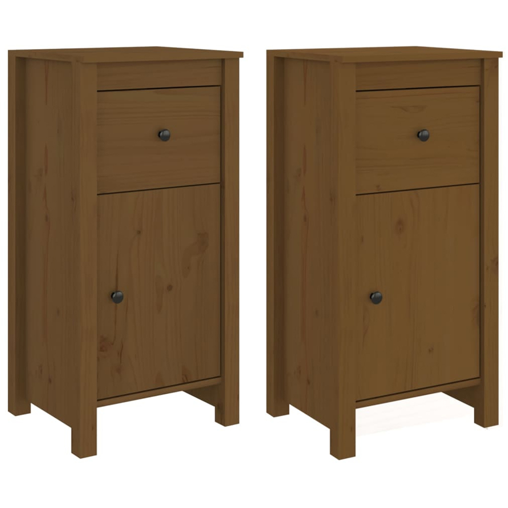 vidaXL Single Door Single Drawer Honey Brown Pine Wood Sideboard Image 2