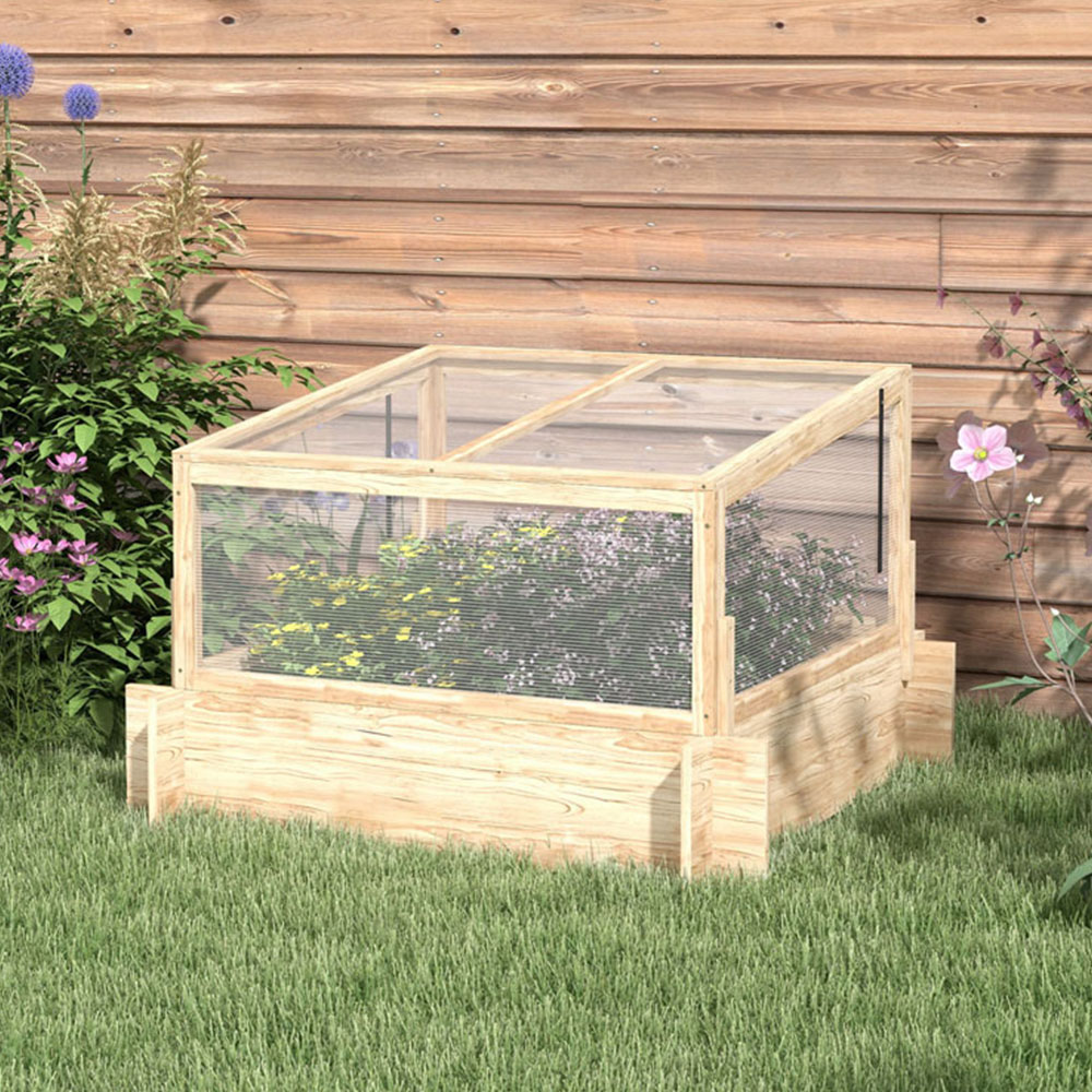 Outsunny Natural Wood Effect Raised Bed Garden Box Planter with Greenhouse Image 2
