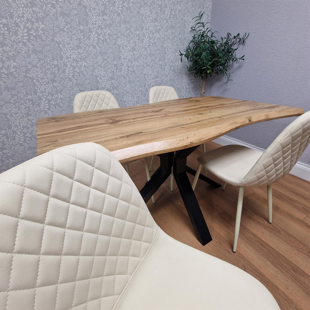 Kosy Koala 4 Seater Wooden Faux Leather Gem Pattern Dining Set Cream Image 6