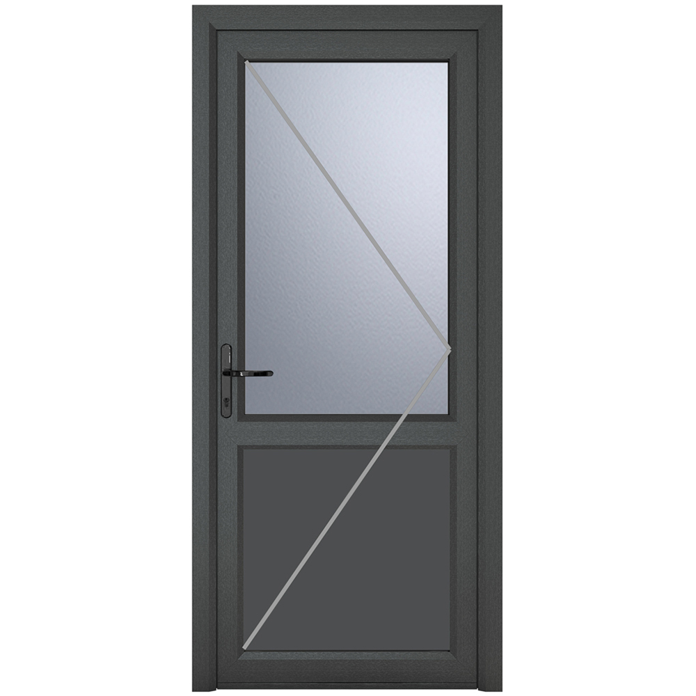 Crystal uPVC Double Glazed Grey White Door Half Glass Half panel Right hand Obscure Glass 840x2090mm Image 2