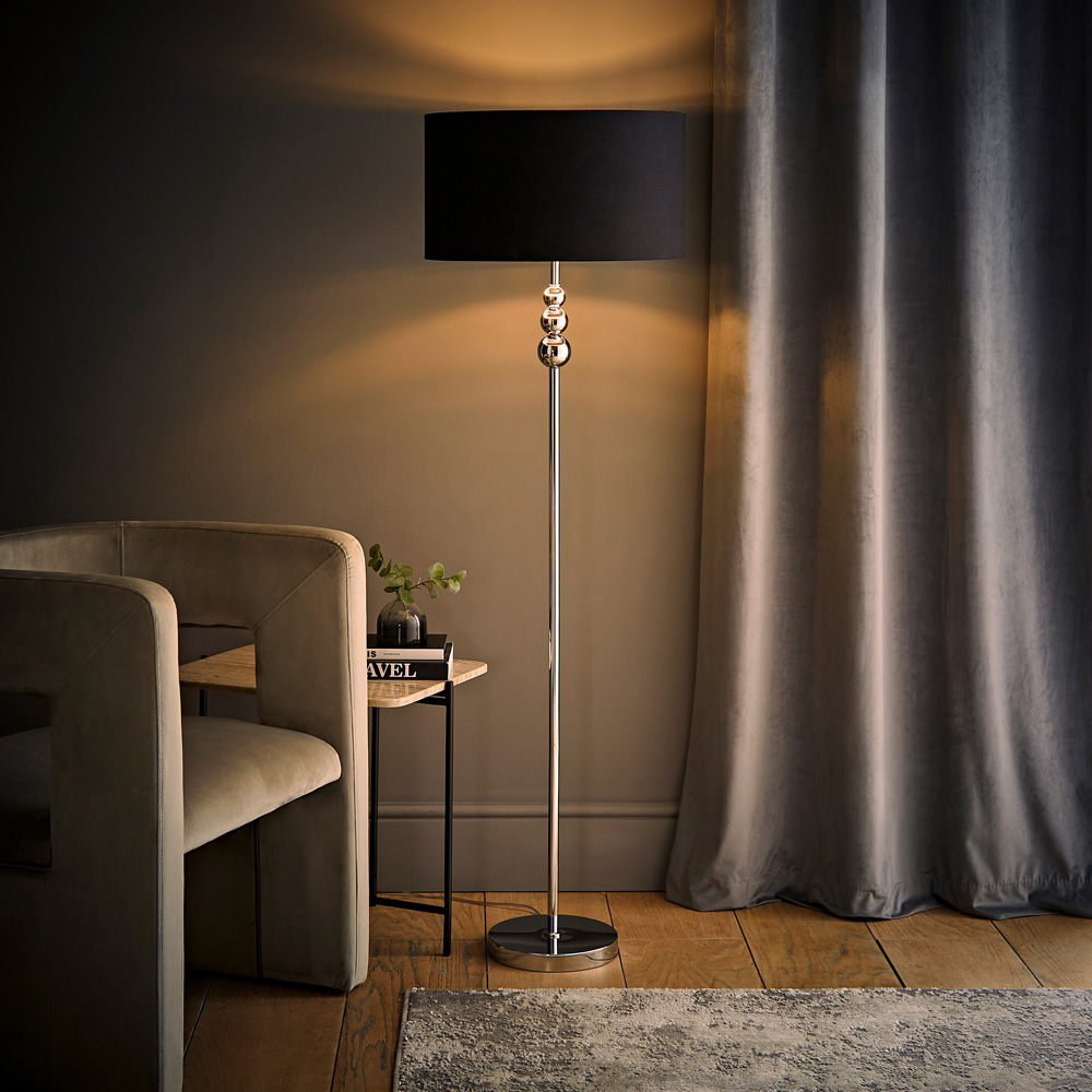 ValueLight Marissa Black Velvet Chrome Inner Shade Chrome Stacked Ball LED Floor Lamp Image 6