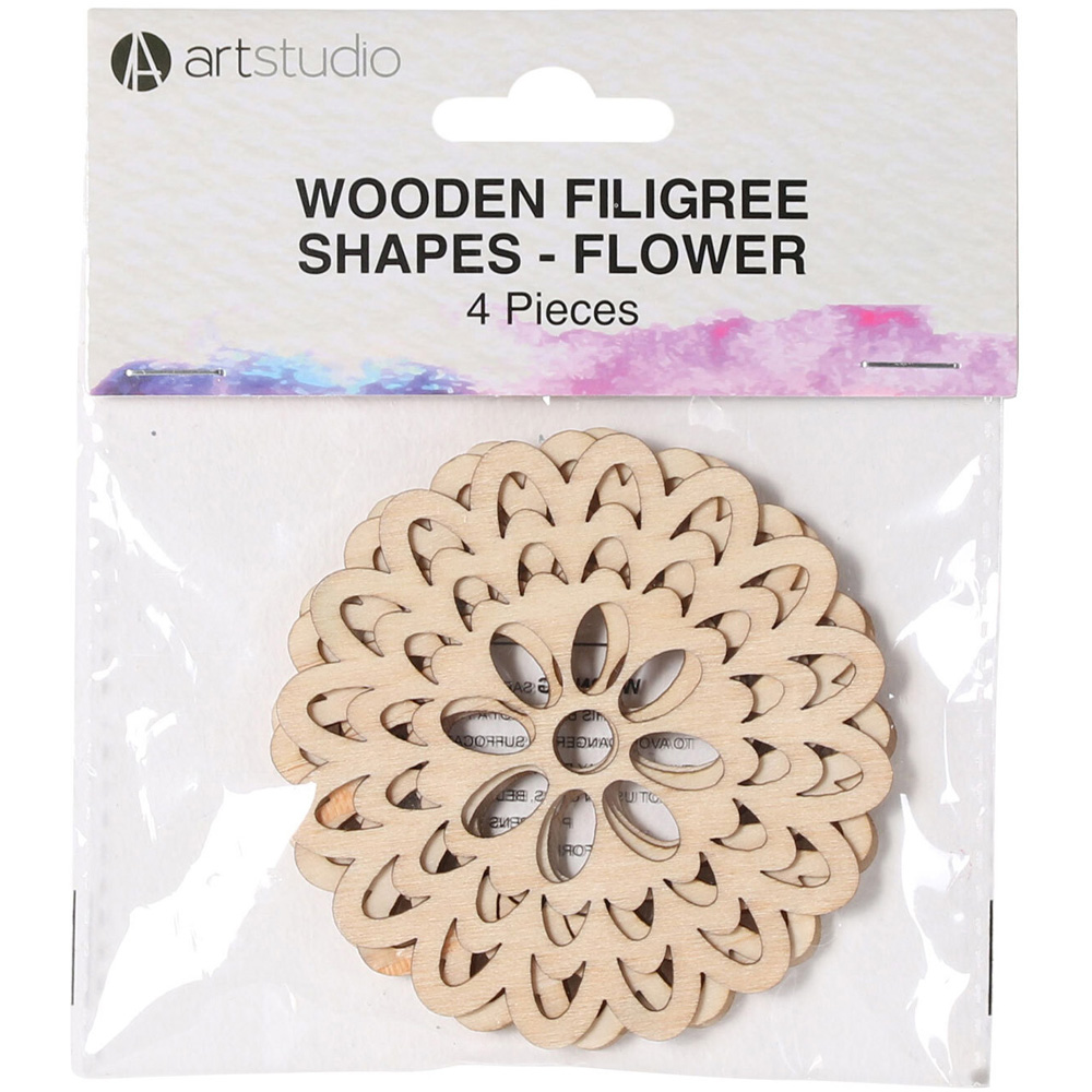 Pack of Four Art Studio Wooden Filigree Shapes  - Flower Image