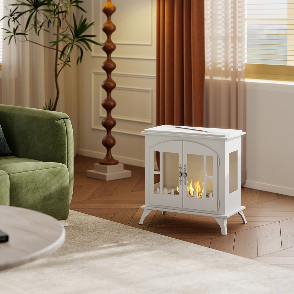 HOMCOM White Freestanding Ethanol Fireplace Stove 900ml Image 3