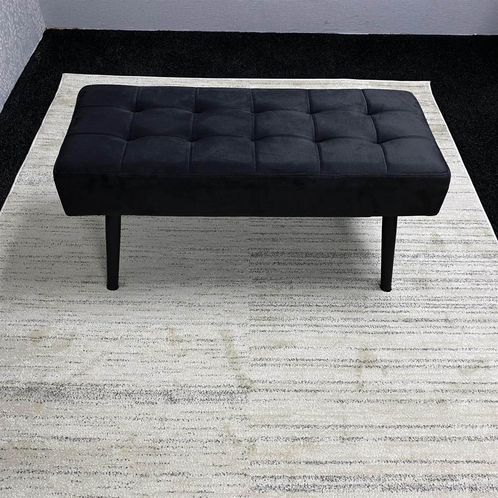 Portland 5 Seater Velvet Wooden Dining Set with Bench Brown and Black Image 2