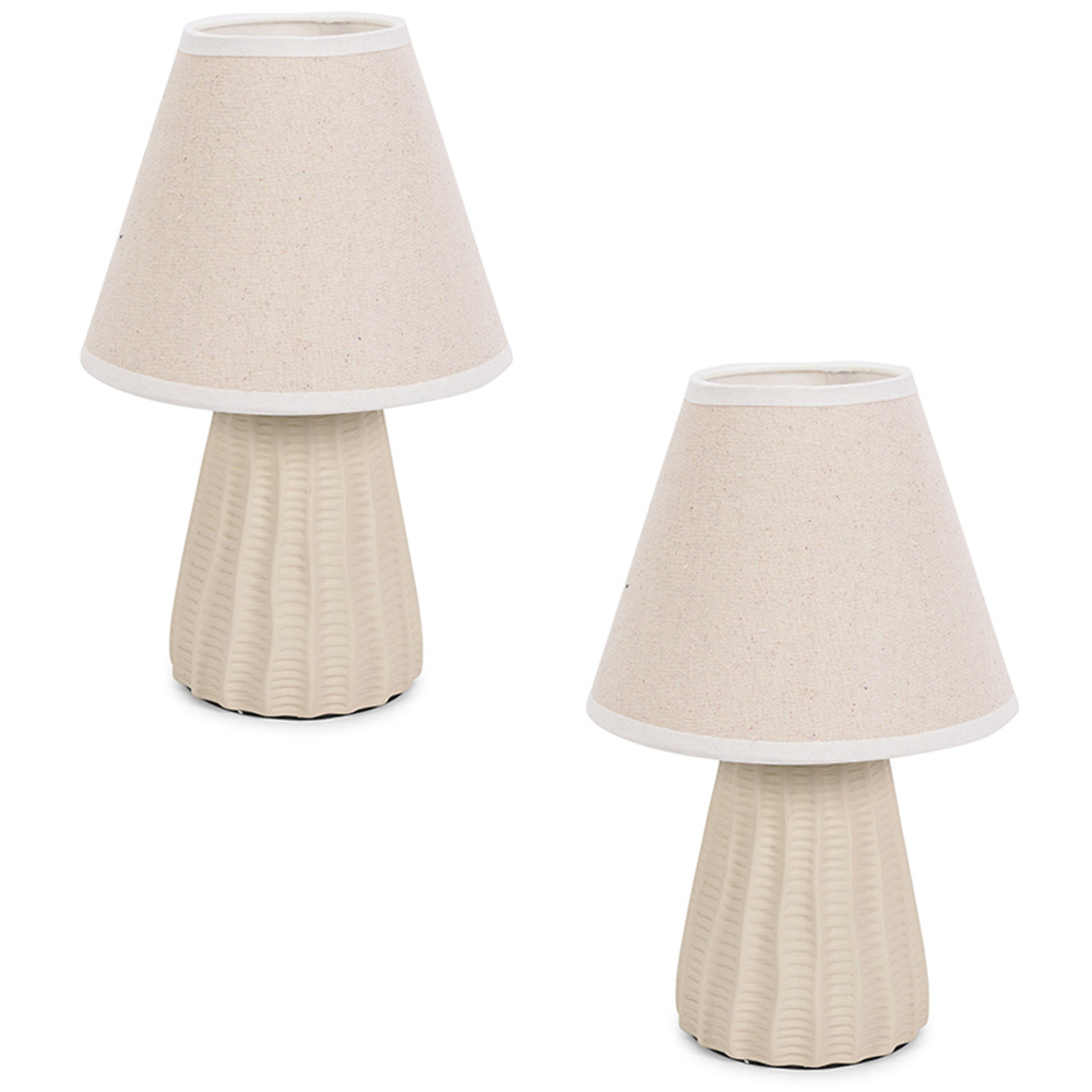 ValueLights Saskia Tapered Lamp Shade Natural Ceramic LED Table Lamp 2 Pack Image 1