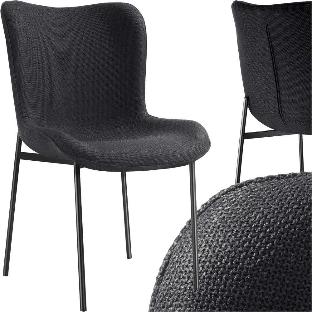 tectake Tessa Black Woven Fabric Padded Dining Chair Image 2