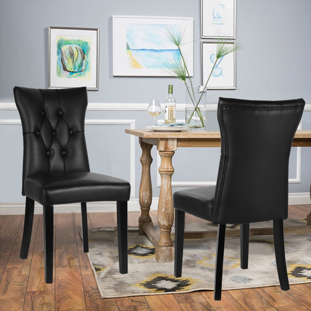 Living and Home Set of 2 Black Leather High Backrest Dining Chairs Image 5