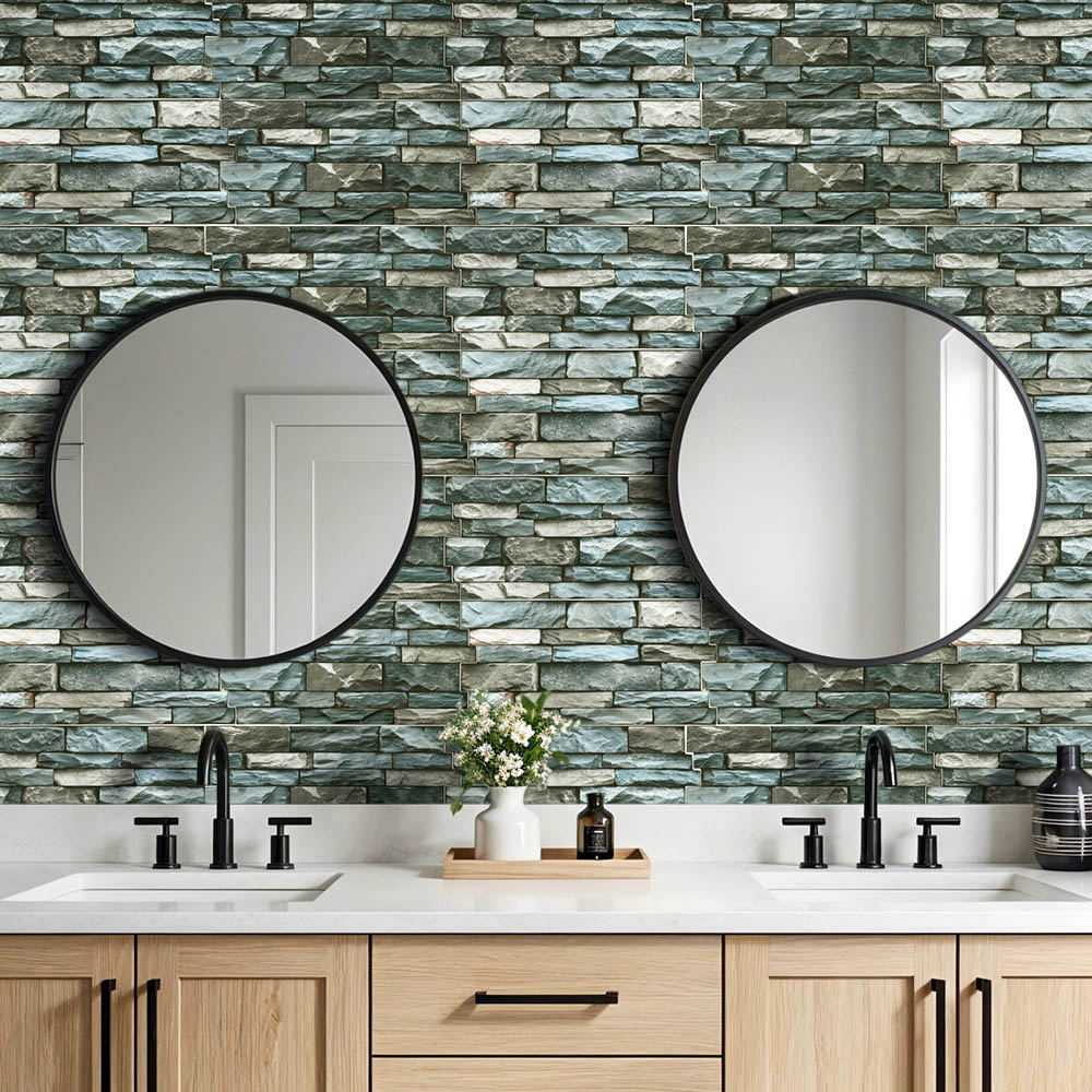Living and Home Marble Effect Dark and Light Green Self-Adhesive Wall Tile Sticker 20 Pack Image 7