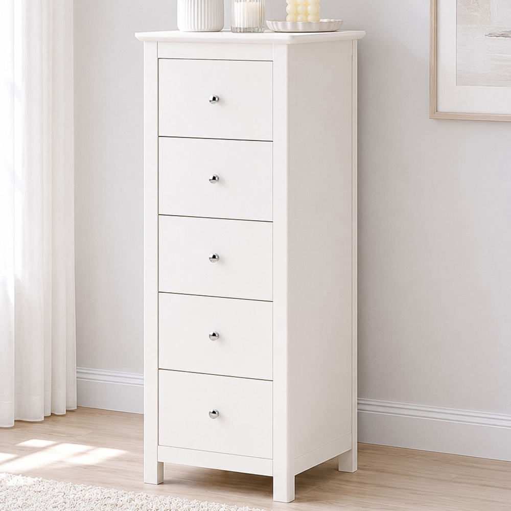 Core Products Nairn 5 Drawer White Narrow Chest of Drawers Image 1