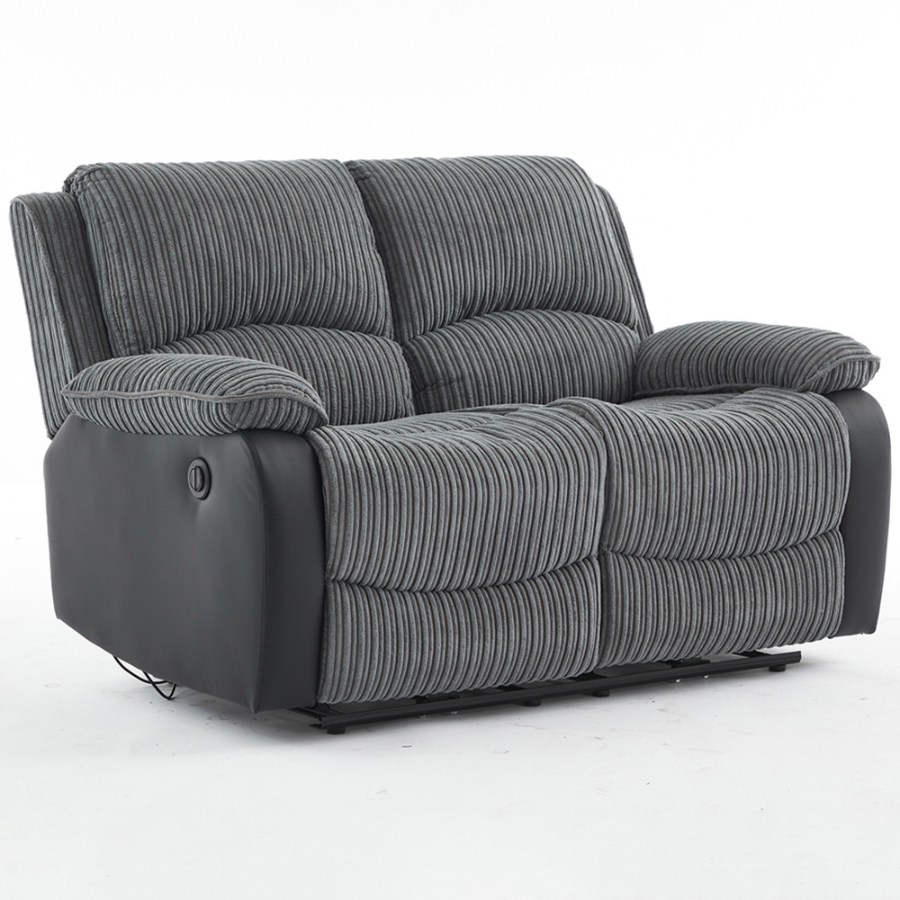 Furniture One 2 Seater Grey Sectional Corduroy Electric Recliner Sofa Image 4